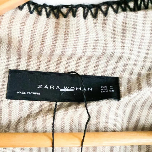 Zara Linen Striped Belted Whipstitch Simple Minimalist Coat  S - Picture 6 of 10
